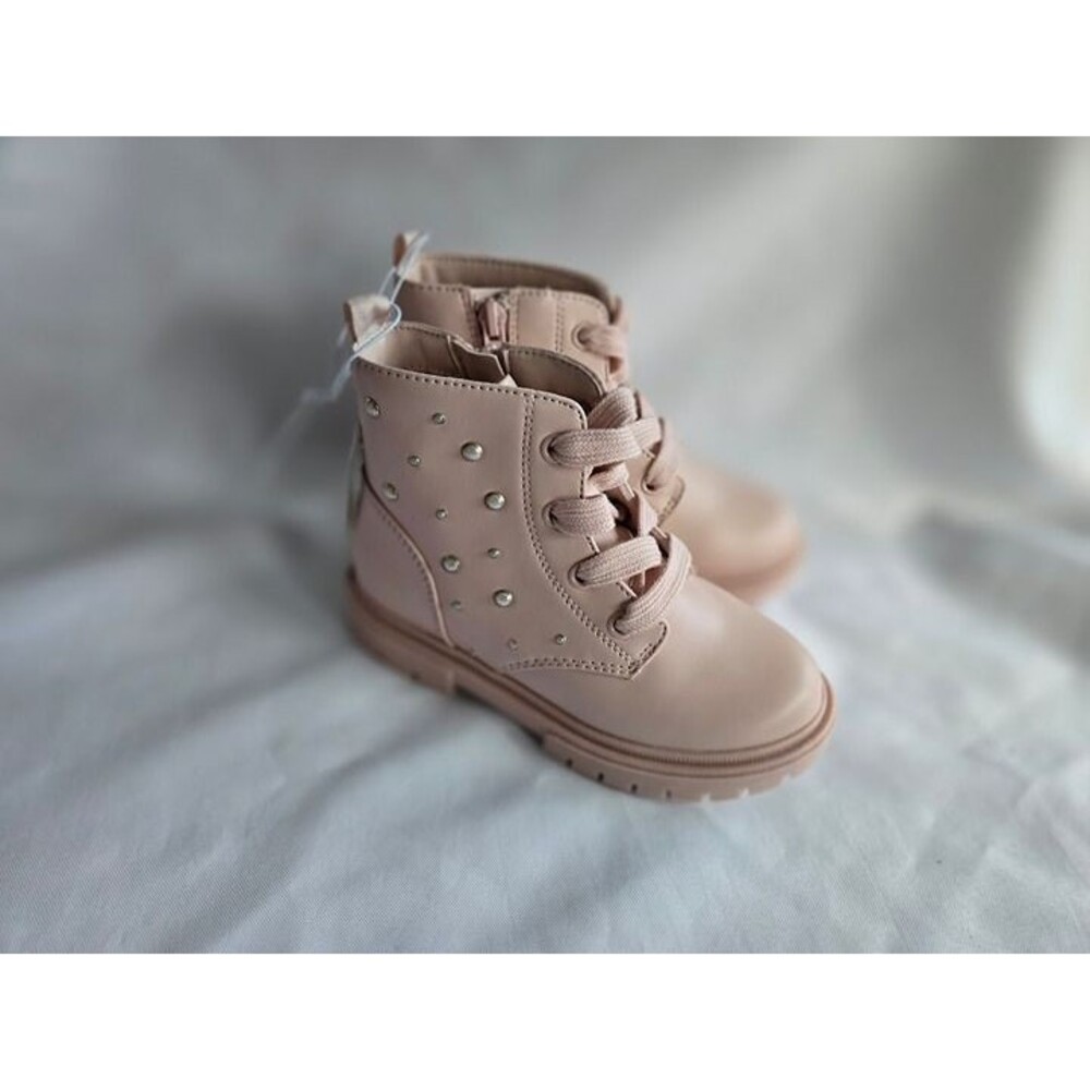 Cat & Jack Amaya Combat Boots - PINK with pearl studs - Toddler Girls 11 - NEW